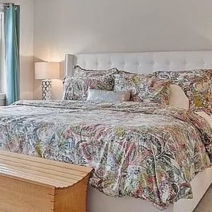 Pottery Barn king sized multi-color duvet with 3 euro and 2 standard shams.